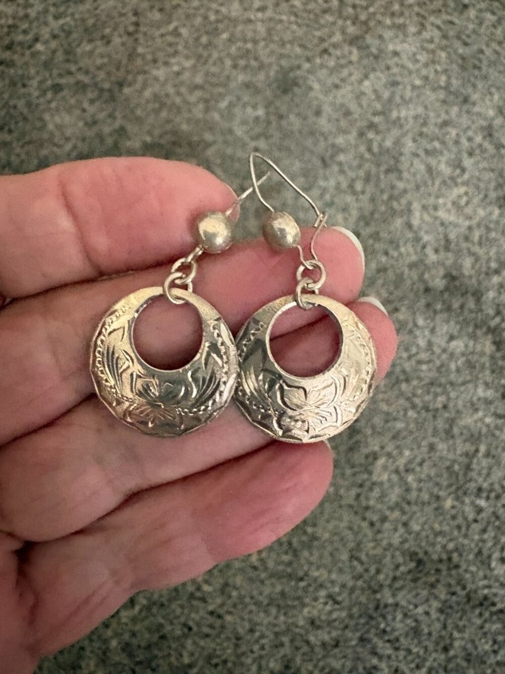 925 Silver Flower Etched Earrings for Pierced Ears